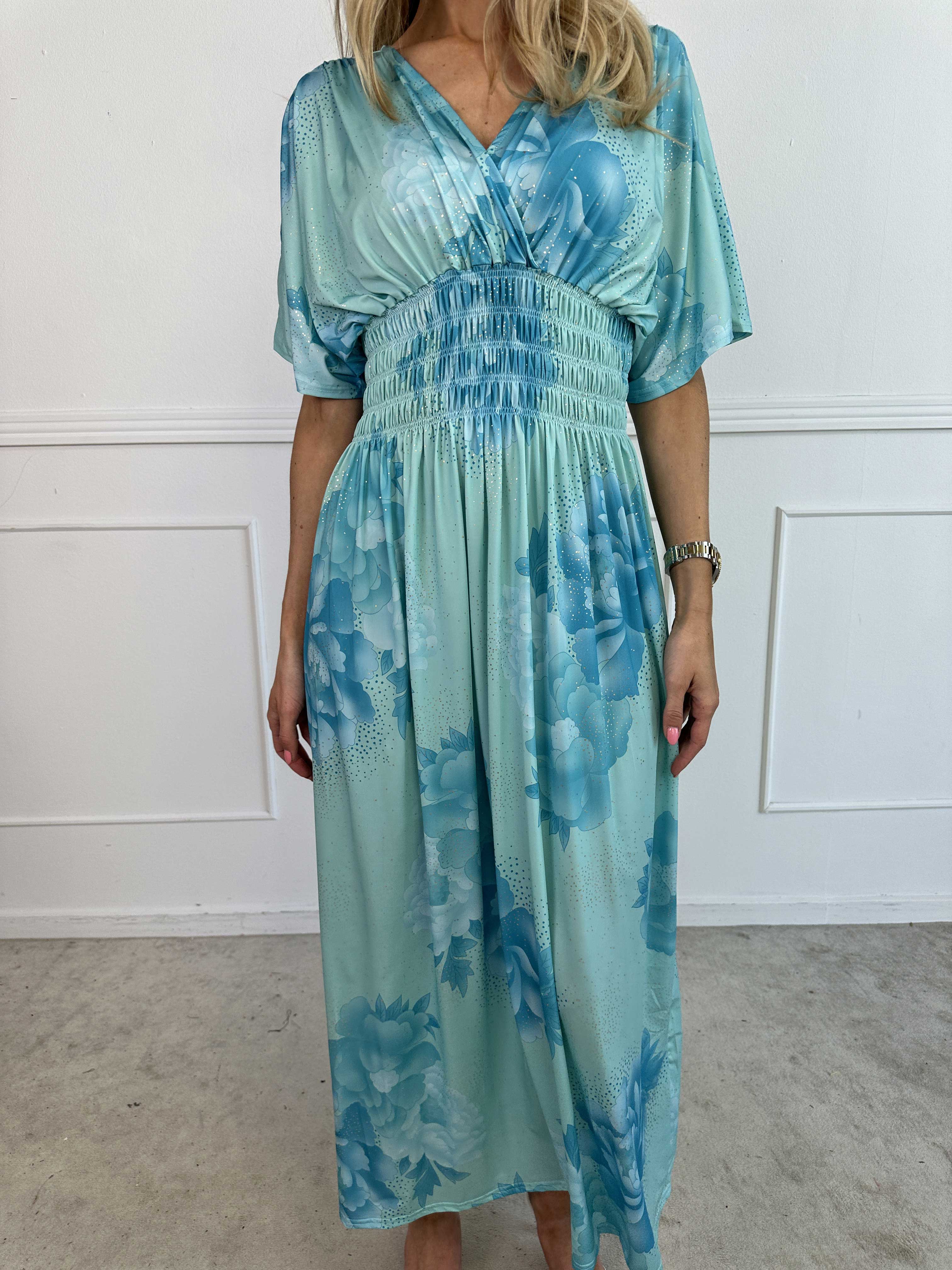 Pams Big Flower - Lang elastisk kjole med blomster motiver